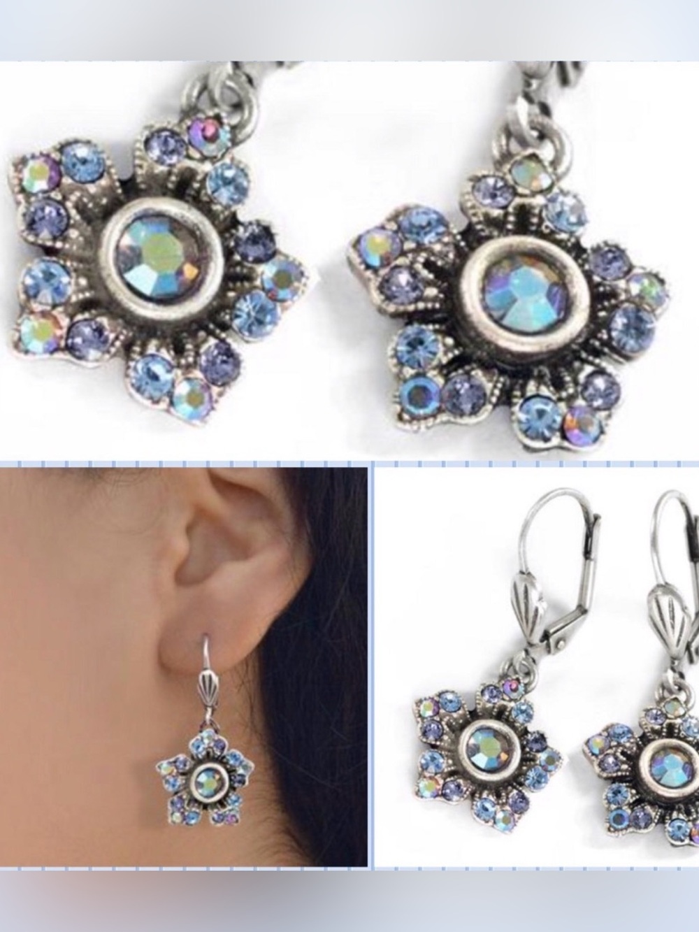 Antiqued Silver Star Flower Earring,NWT